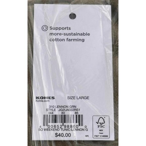 SO Kohl’s Weekend Crew Pullover Sweatshirt With Ribbed Sides Lennon Green NWT - Picture 2 of 5